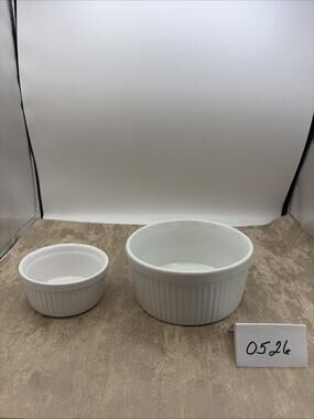 White Ceramic Ribbed Design Bowls 4” & 6” From Brazil & Portugal Oven/Dishwasher